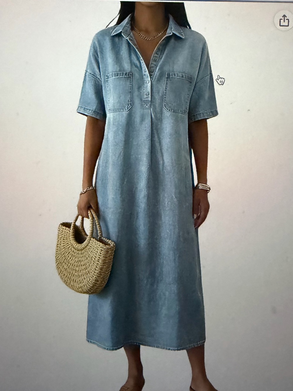 Casual Denim Polo Midi Dress in Light Blue - NWOT - L